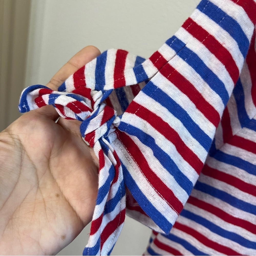 Talbots Womens Linen Blend TopStriped Short Sleeve Red White Blue L - Picture 6 of 7